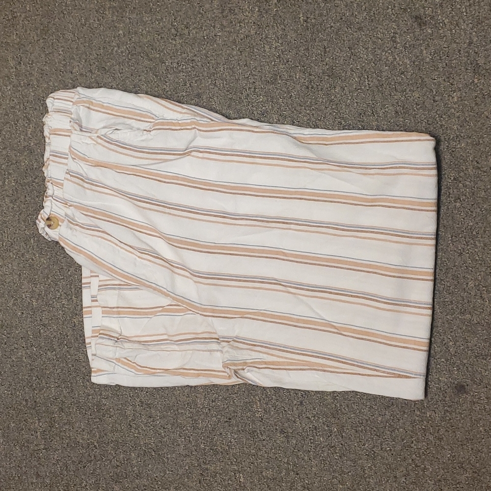 Aeropostale White Pants with Tan & Light Blue Stripes